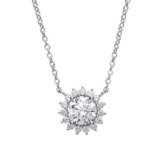 Silver CZ Sunshine Cluster Solitaire Charm Necklace 16 inch - GVK170