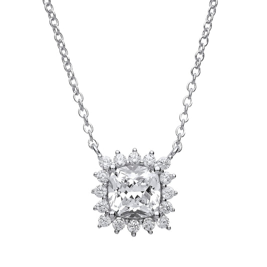 Silver Square cushion CZ Sunshine Solitaire Charm Necklace - GVK171