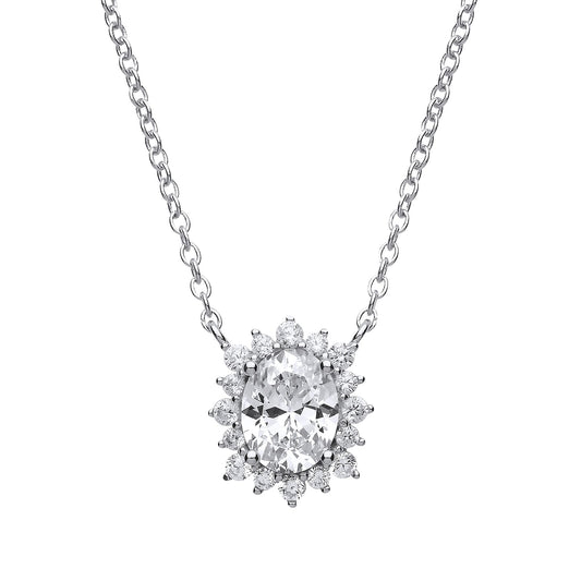 Silver oval CZ Sunshine Cluster Solitaire Charm Necklace 15 inch - GVK172