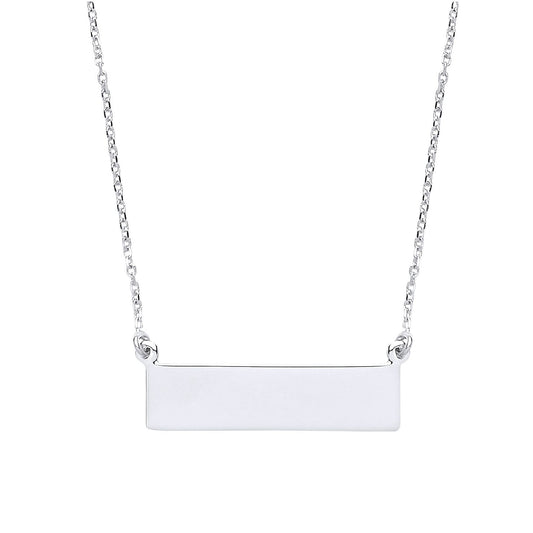 Silver Rectangular ID Tag Nameplate Necklace 15 + 1 inch - GVK194
