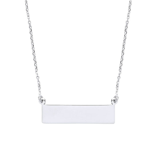 Silver Rectangular ID Tag Nameplate Necklace 15 + 1 inch - GVK194