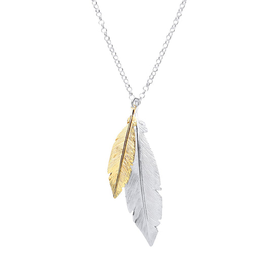 Gilded Silver Angel Wing Feather Charm Necklace 16 + 1 inch - GVK195