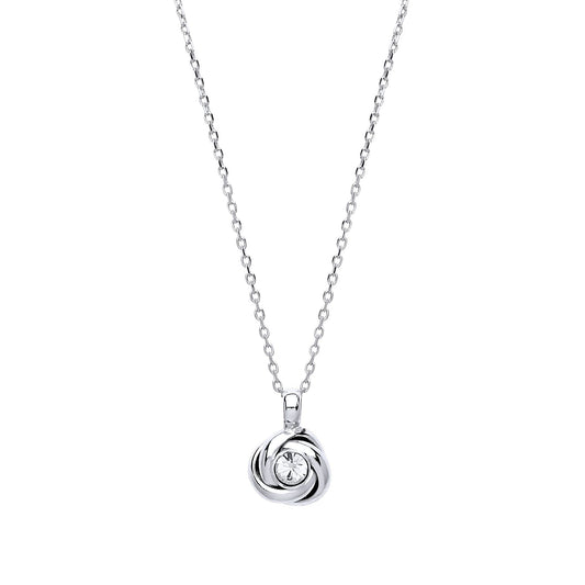 Silver CZ Spiral Knot Solitaire Charm Necklace 16 + 1 inch - GVK197