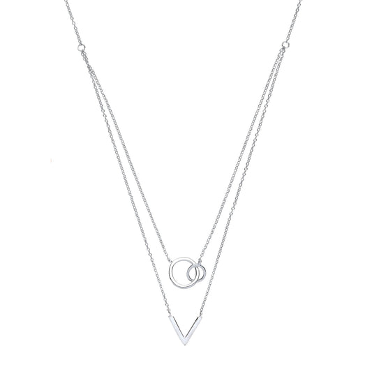 Silver Chinese Linking Rings Double Drop Necklace - GVK230