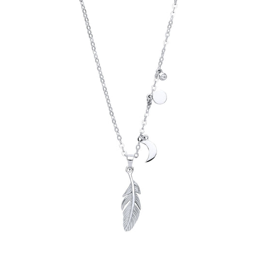 Silver CZ Angel Wing Feather Charm Necklace 16 + 2 inch - GVK235
