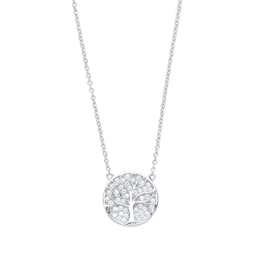Silver CZ Tree of Life Pave Charm Necklace 16 + 2 inch - GVK236
