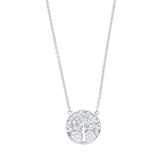 Silver CZ Tree of Life Pave Charm Necklace 16 + 2 inch - GVK236