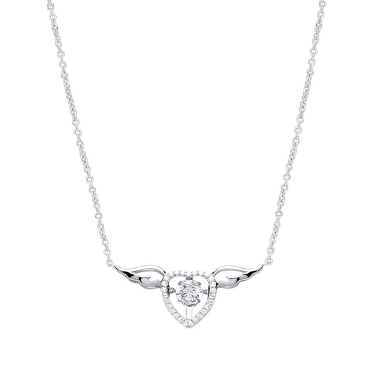 Silver CZ Love Heart Angel Wings Charm Necklace 15 + 2 inch - GVK238