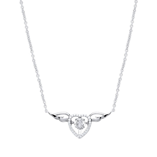 Silver CZ Love Heart Angel Wings Charm Necklace 15 + 2 inch - GVK238
