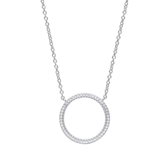Silver CZ Eternity Halo Hoop Necklace 18 inch - GVK250