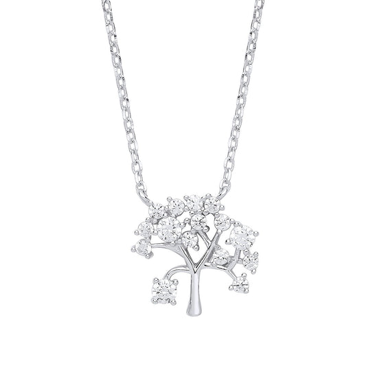 Silver CZ Tree of Life Charm Necklace 18 inch - GVK260