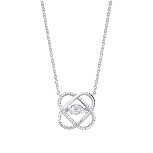 Silver CZ Love Heart Atom Celtic Knot Charm Necklace 18 inch - GVK266
