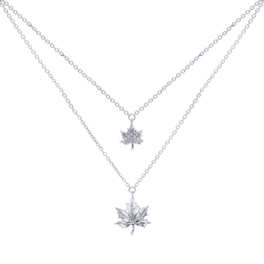 Silver CZ Double Strand Canada Maple Leaf Half Eternity Ring - GVK271