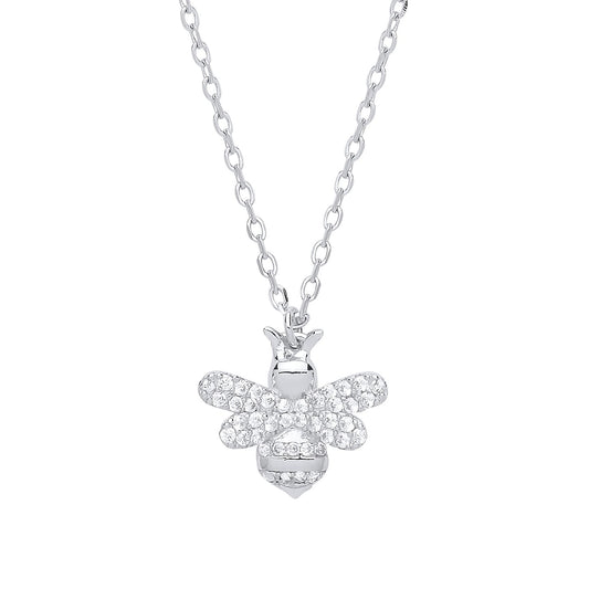 Silver CZ Honey Queen Bee Charm Necklace 16 inch - GVK273