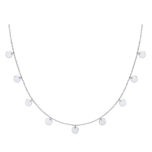 Silver Raindrop Discs Medallion Necklace 16 inch - GVK280