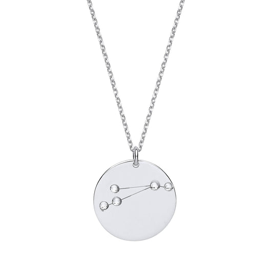 Silver CZ Aries Starsign Constellation Medallion Necklace 16" - GVK304