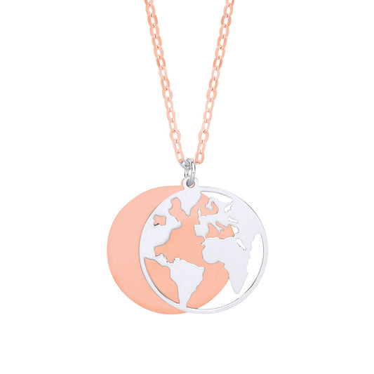 Rose Silver World Atlas Medallion Necklace 18 inch - GVK305