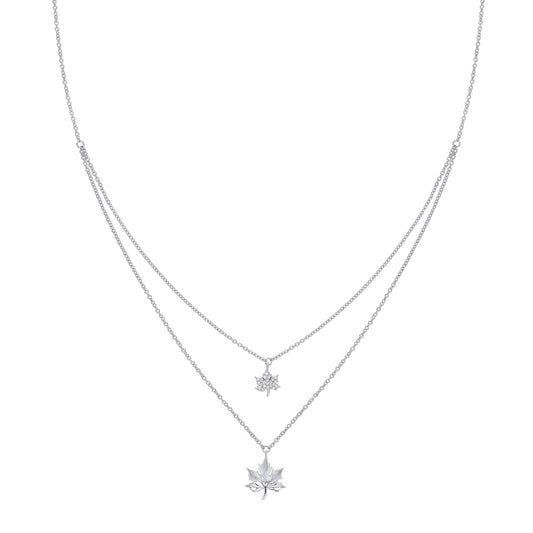 Silver CZ Canada Maple Leaf Charm Necklace 16-18 inch - GVK307