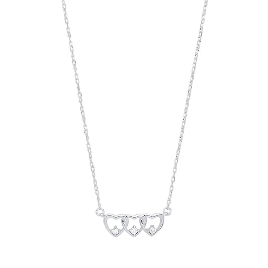 Silver CZ Trilogy Love Hearts Charm Necklace - GVK312