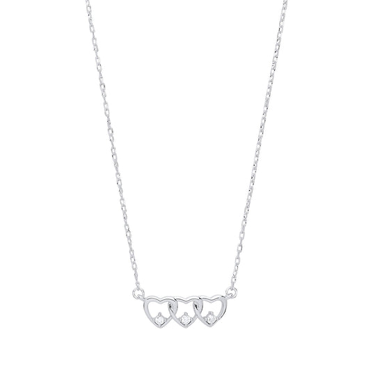 Silver CZ Trilogy Love Hearts Charm Necklace - GVK312