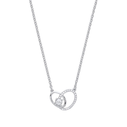 Silver CZ Oval Solitaire Halo Charm Necklace 16 inch - GVK314