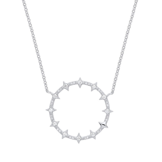 Silver CZ Spiky Hoop Eternity Necklace 16 inch - GVK316