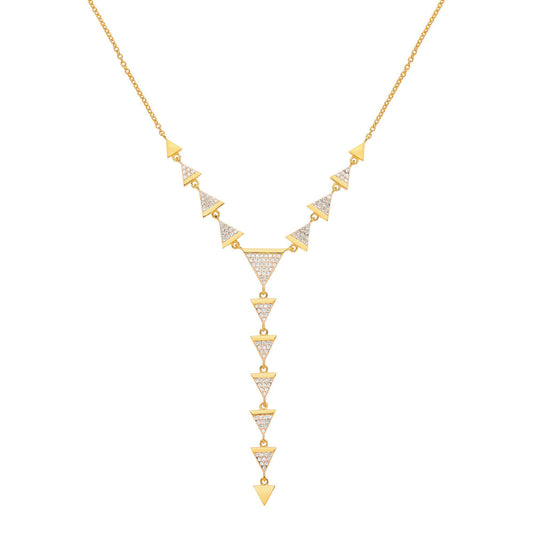 Gilded Silver CZ Triangle Pizza Slice Drop Necklace - GVK318