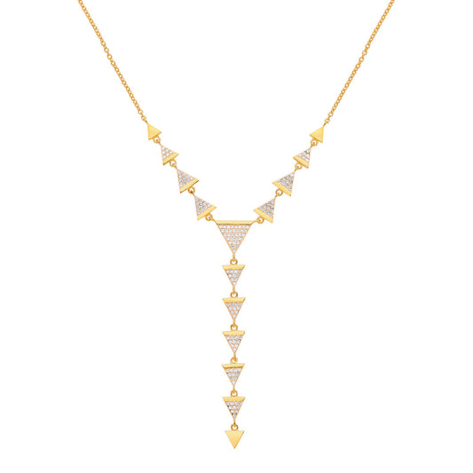 Gilded Silver CZ Triangle Pizza Slice Drop Necklace - GVK318