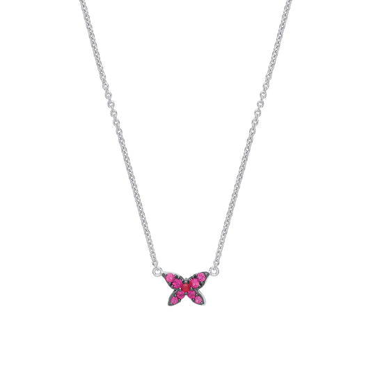 Silver Pink CZ Mini Butterfly Charm Necklace - GVK324