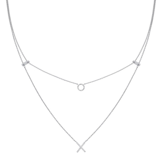 Silver CZ X O Hugs & Kisses Charm Necklace - GVK325
