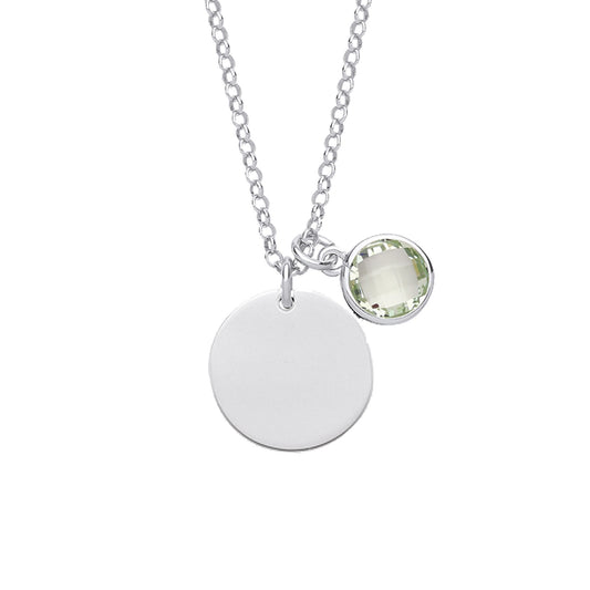 Silver Green CZ August Birthstone Medallion Necklace 16inch - GVK338PER