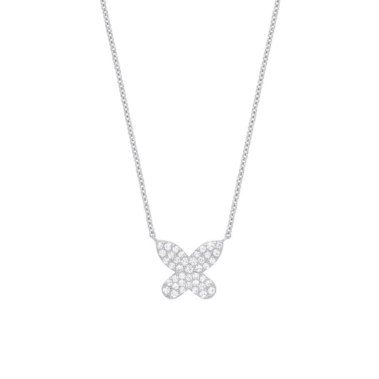 925 Silver CZ Petite Pave Butterfly Lavalier Necklace 16 inch - GVK344