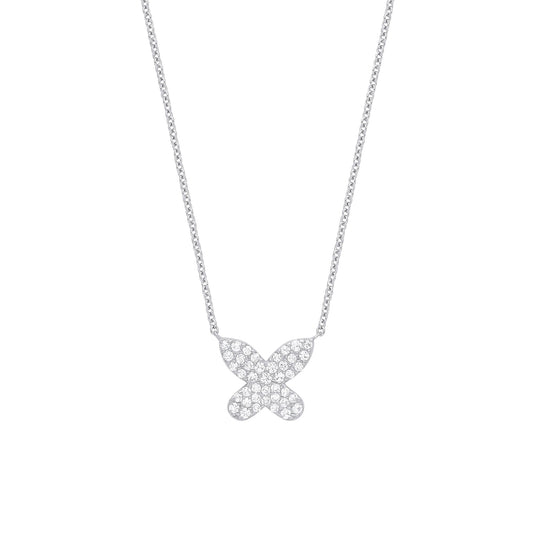 925 Silver CZ Petite Pave Butterfly Lavalier Necklace 16 inch - GVK344