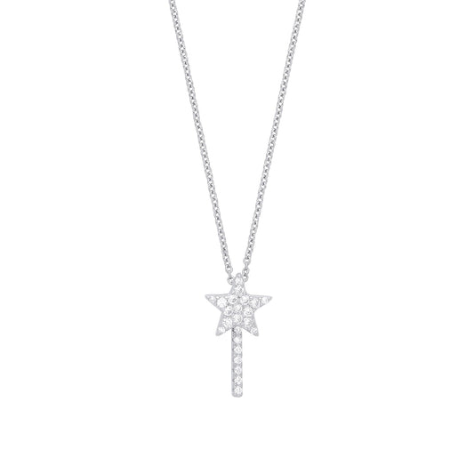 Silver CZ Petite Pave Shooting Star Fairy Wand Necklace 16" - GVK345