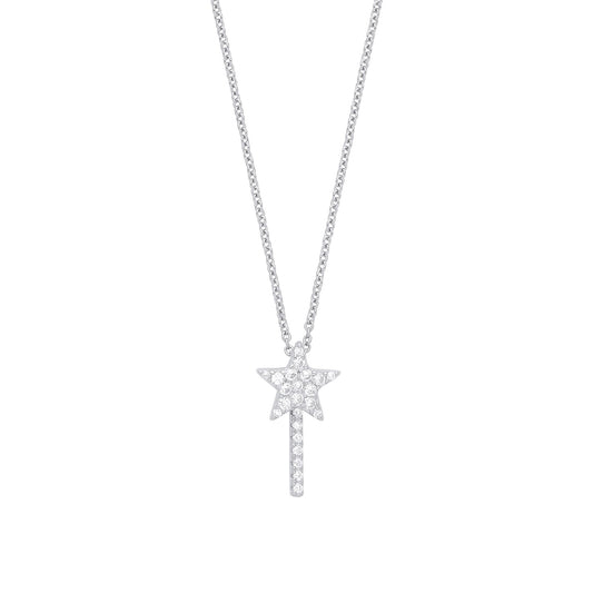 Silver CZ Petite Pave Shooting Star Fairy Wand Necklace 16" - GVK345