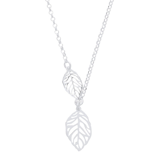 925 Sterling Silver Double Leaf Lavalier Necklace 16 + 1 inch - GVK348
