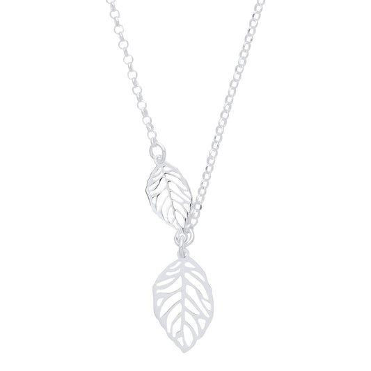 925 Sterling Silver Double Leaf Lavalier Necklace 16 + 1 inch - GVK348