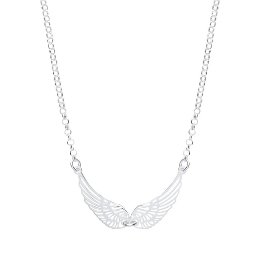 Silver Majestic Spread Angel Wings Lavalier Necklace 16 + 1 inch - GVK349