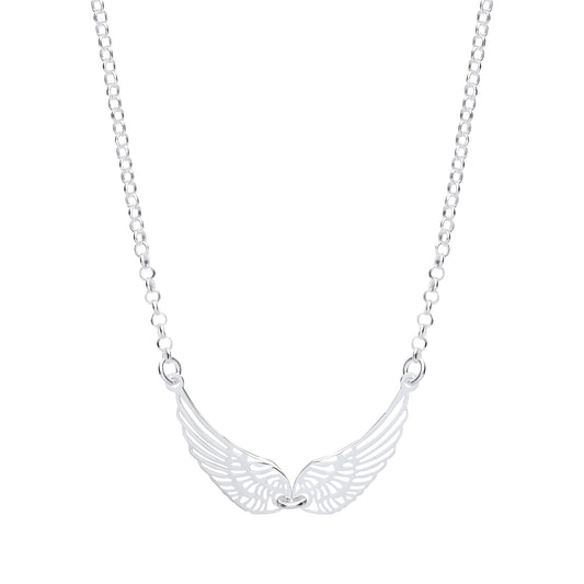 Silver Majestic Spread Angel Wings Lavalier Necklace 16 + 1 inch - GVK349