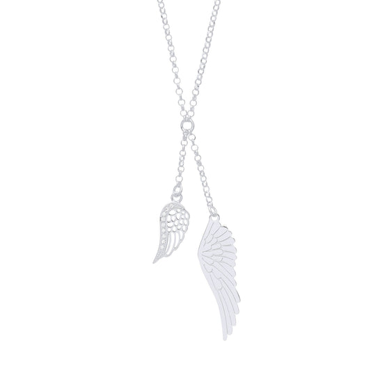 925 Sterling Silver CZ Angel Wings Negligee Necklace 16 + 1 inch - GVK350