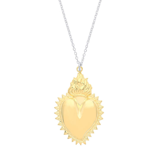 Gilded Silver Fiery Crown Spiky Heart Pendant Necklace 16 + 1" - GVK351
