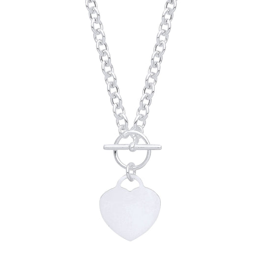 925 Silver T-Bar Love Heart Disc Toggle Necklace 4mm 16 + 1 inch - GVK352