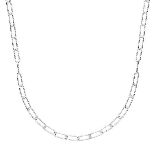 925 Silver Hammered Paperclip Pill Chain Necklace 6mm 17 inch - GVK353
