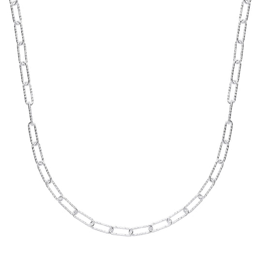 925 Silver Hammered Paperclip Pill Chain Necklace 6mm 17 inch - GVK353