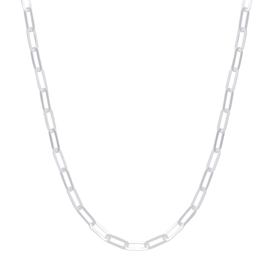 925 Silver Flat Paperclip Pill Shape Chain Necklace 5mm 17 inch - GVK354