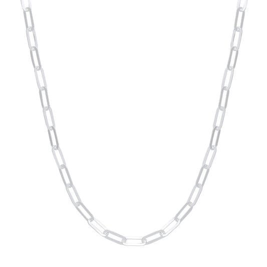 925 Silver Flat Paperclip Pill Shape Chain Necklace 5mm 17 inch - GVK354