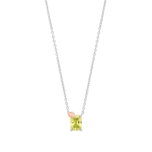 Rose Silver Green Radiant CZ Ladybird Toi et Moi Necklace 18" - GVK358