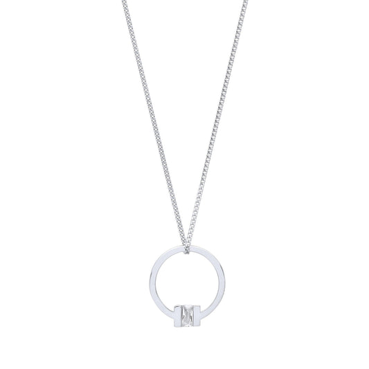 Silver Radiant CZ Circular Square T Bar Lavalier Necklace 17 + 1" - GVK360