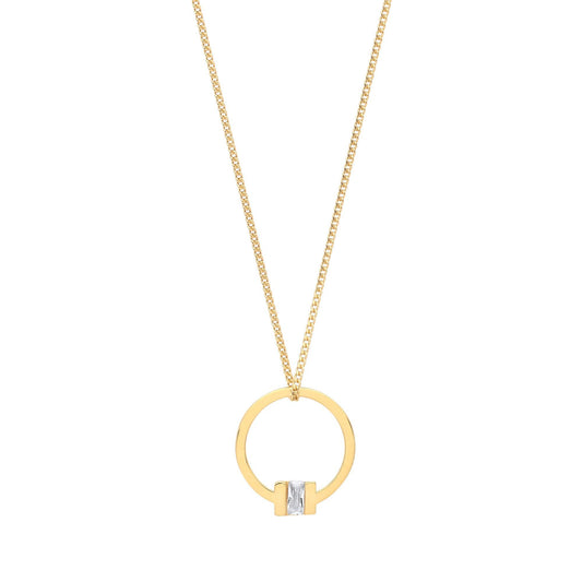 Gilded Silver Radiant CZ Circular Square T Bar Necklace 18" - GVK360G