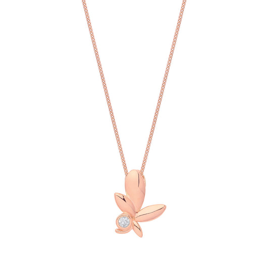Rose Silver CZ Olive Leaf Solitaire Lavalier Necklace 18 + 1 inch - GVK361R